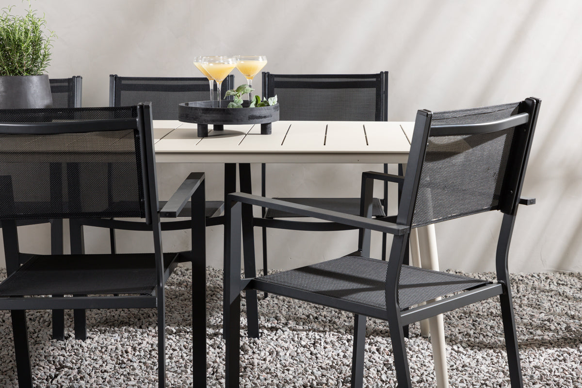 Venture Design Lina & Copacabana Rektangulära Matbord 200 x 90 Beige + Matstolar 2-pack Svart