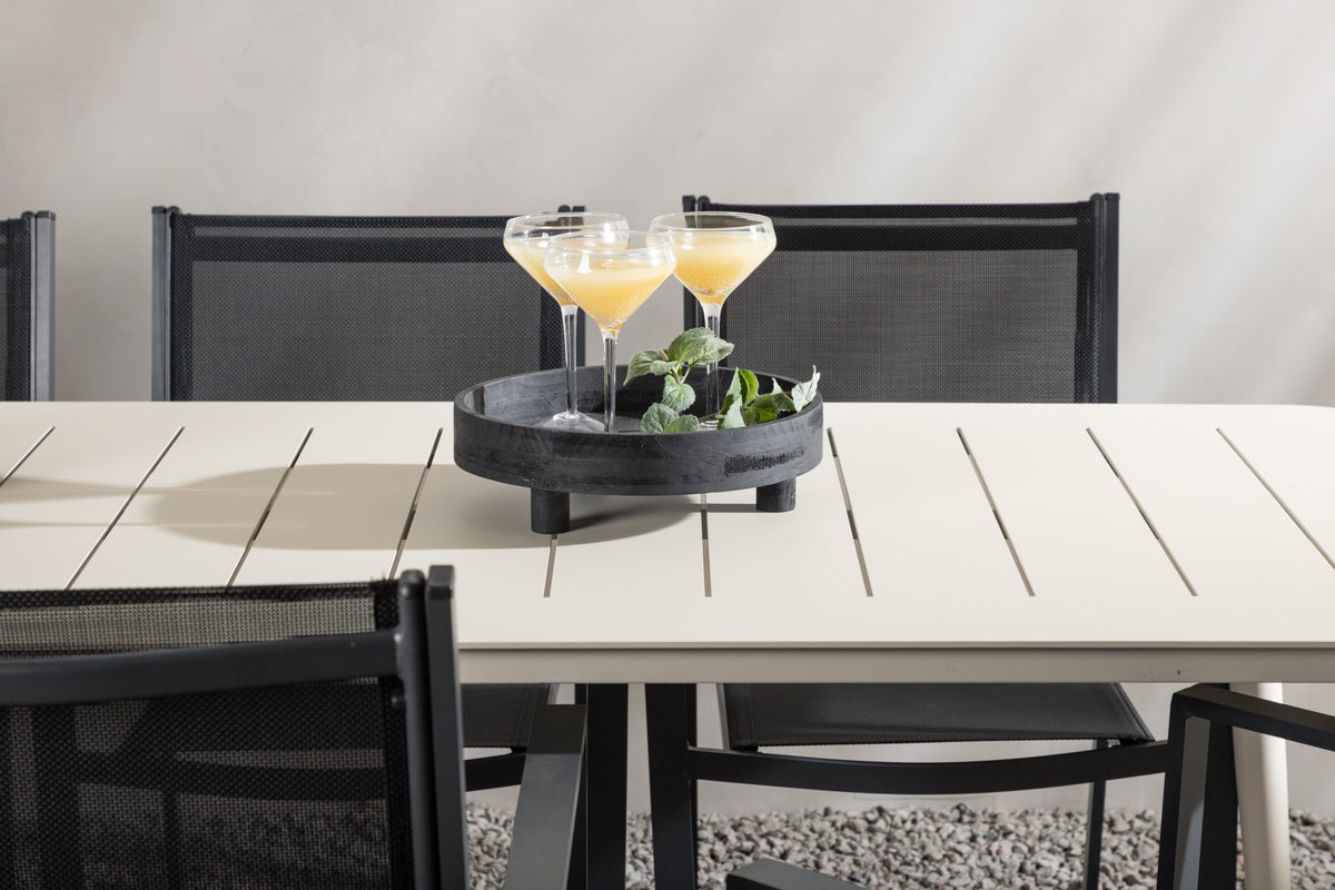 Venture Design Lina & Copacabana Rektangulära Matbord 200 x 90 Beige + Matstolar 2-pack Svart