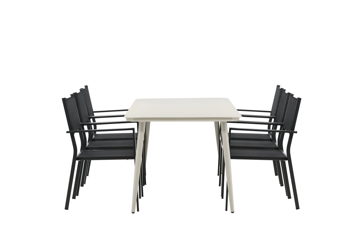 Venture Design Lina & Copacabana Rektangulära Matbord 200 x 90 Beige + Matstolar 2-pack Svart