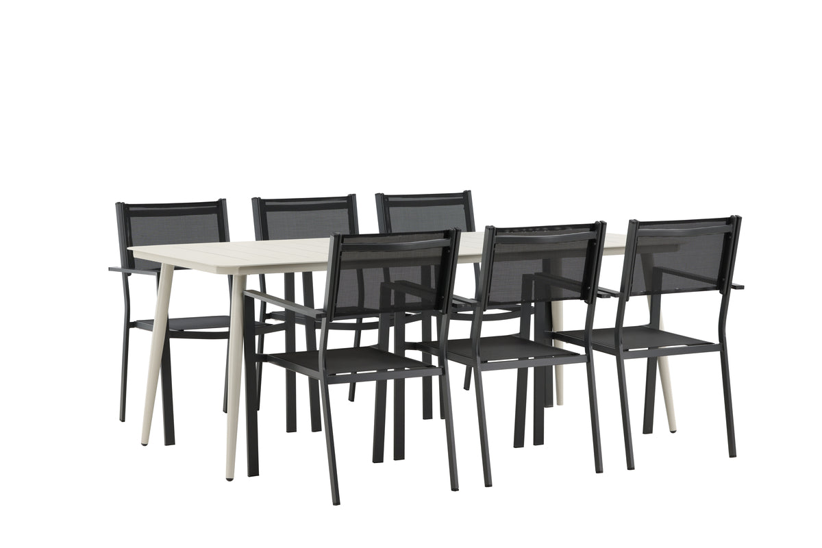 Venture Design Lina & Copacabana Rektangulära Matbord 200 x 90 Beige + Matstolar 2-pack Svart