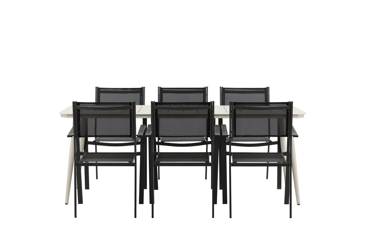Venture Design Lina & Copacabana Rektangulära Matbord 200 x 90 Beige + Matstolar 2-pack Svart