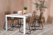 Venture Design Togo & Lindos Rektangulära Matbord 150 x 90 Vit + Matstolar 2-pack Brun