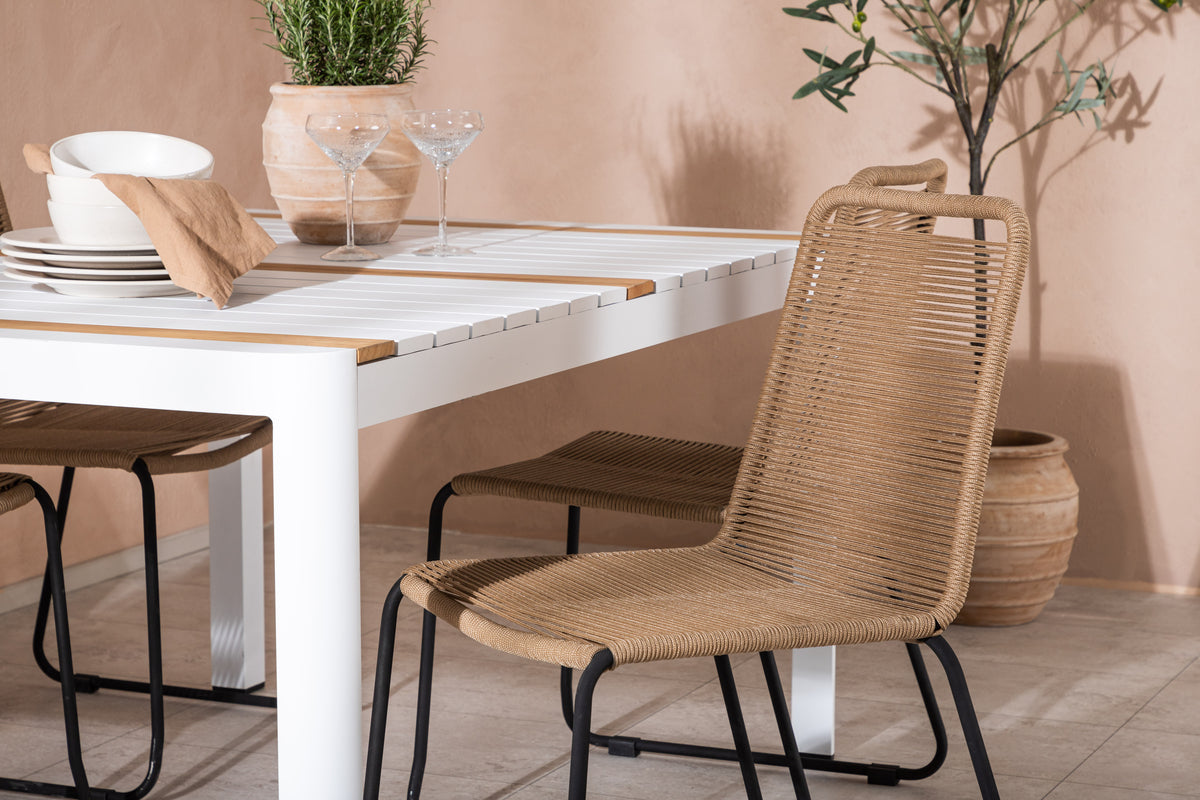 Venture Design Togo & Lindos Rektangulära Matbord 150 x 90 Vit + Matstolar 2-pack Brun