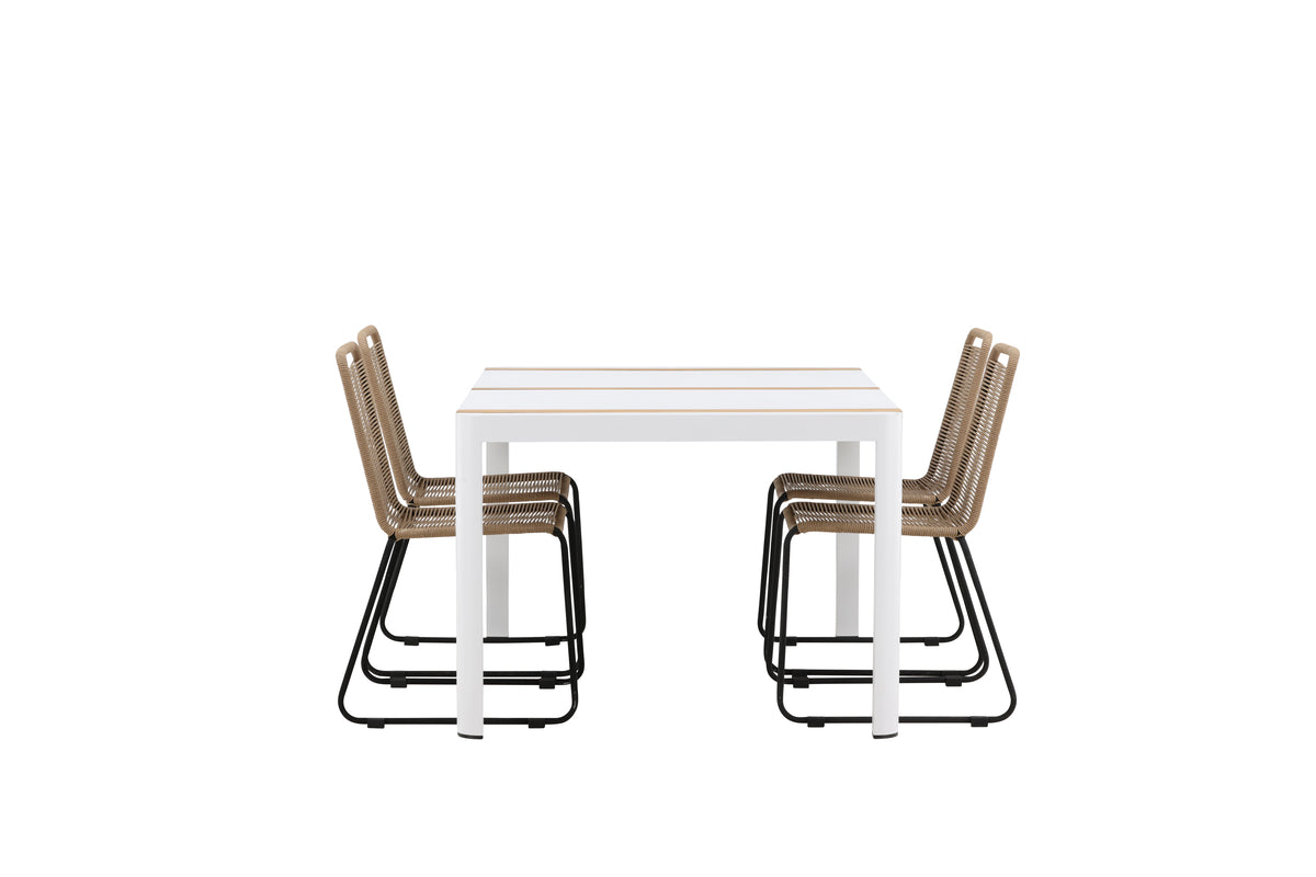 Venture Design Togo & Lindos Rektangulära Matbord 150 x 90 Vit + Matstolar 2-pack Brun