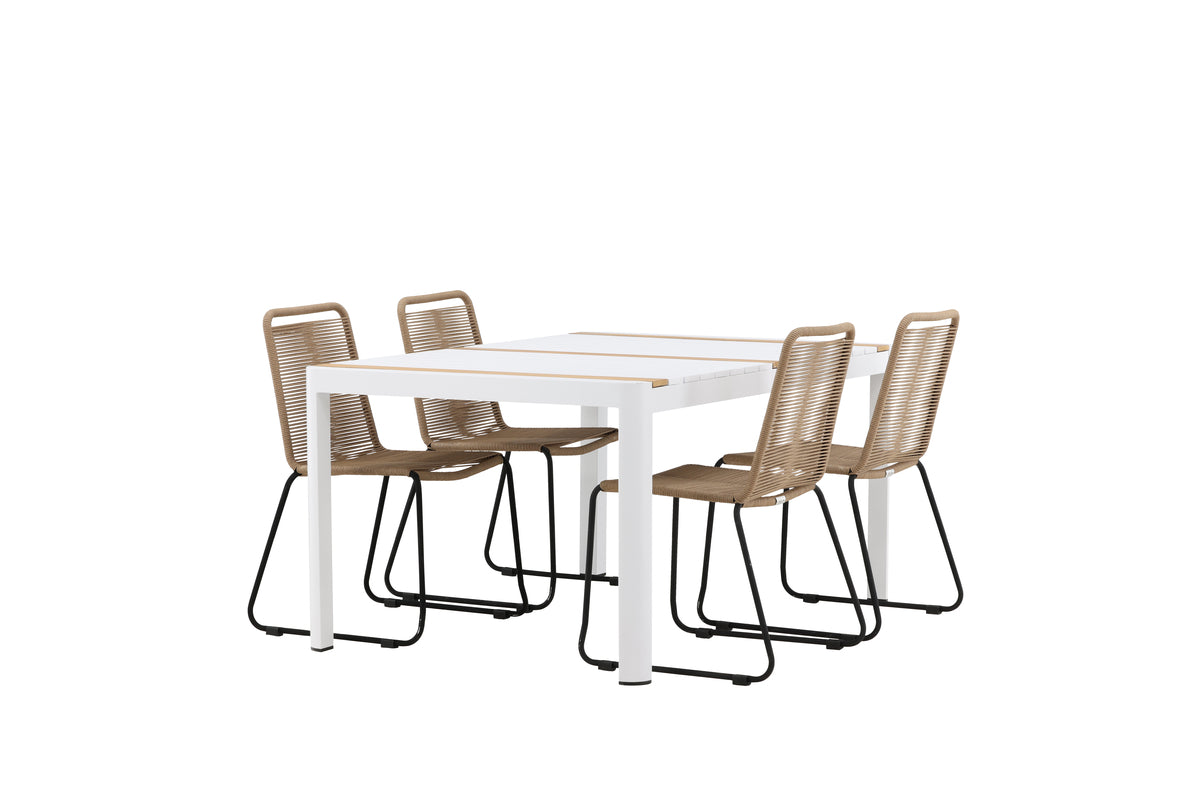 Venture Design Togo & Lindos Rektangulära Matbord 150 x 90 Vit + Matstolar 2-pack Brun