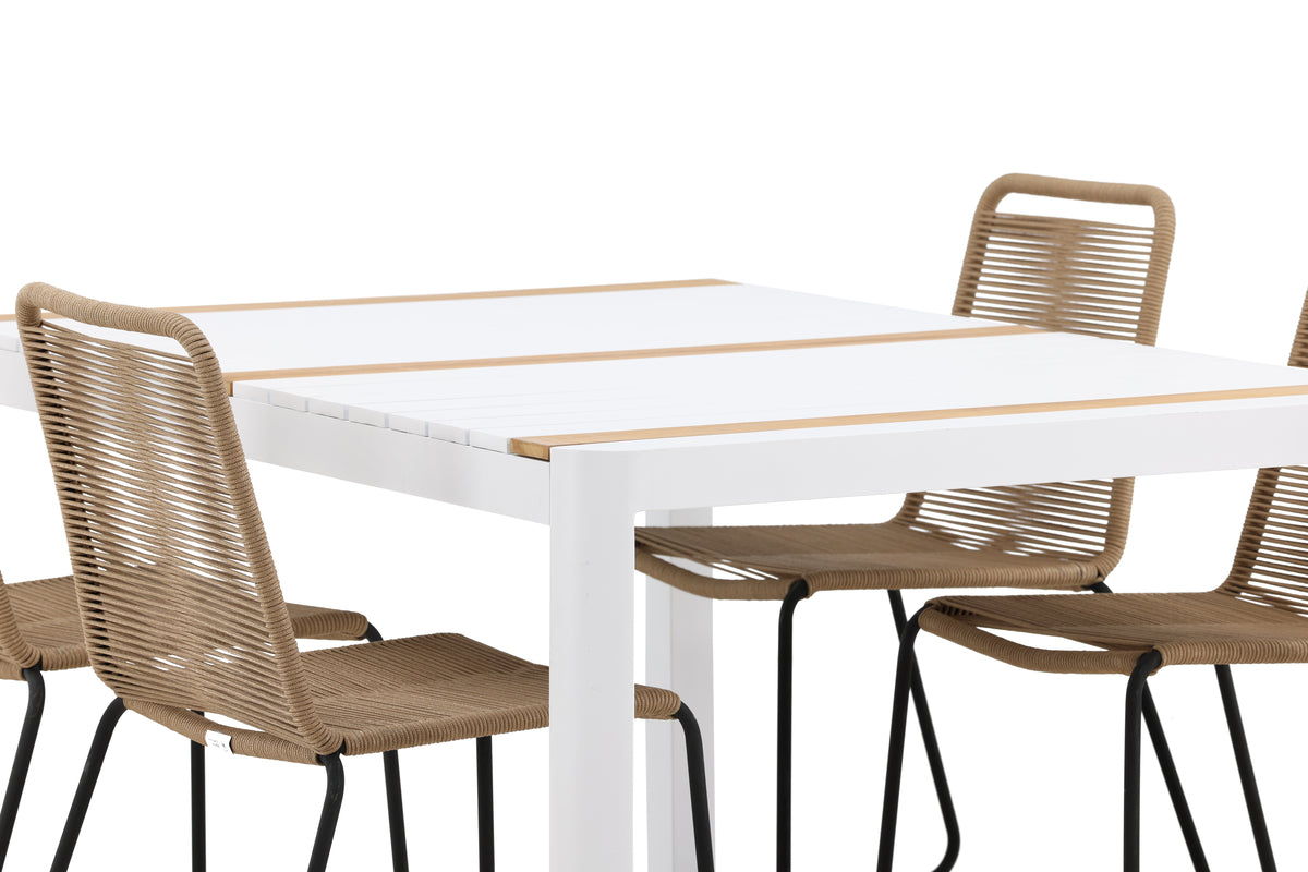Venture Design Togo & Lindos Rektangulära Matbord 150 x 90 Vit + Matstolar 2-pack Brun