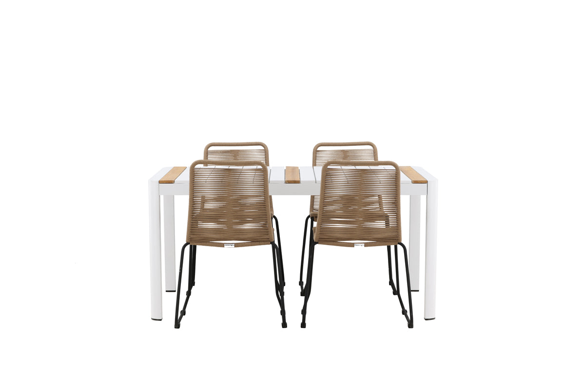 Venture Design Togo & Lindos Rektangulära Matbord 150 x 90 Vit + Matstolar 2-pack Brun