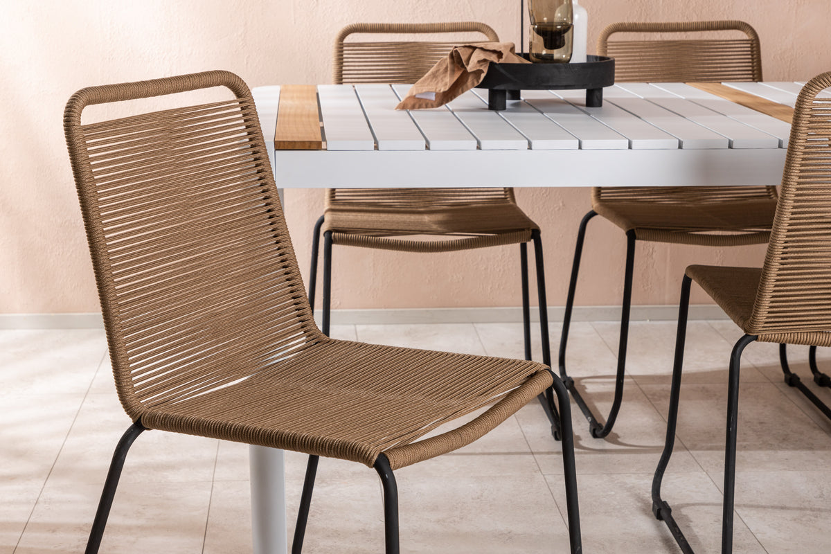 Venture Design Togo & Lindos Rektangulära Matbord 200 x 100 Vit + Matstolar 2-pack Brun