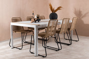 Venture Design Togo & Lindos Rektangulära Matbord 200 x 100 Vit + Matstolar 2-pack Brun