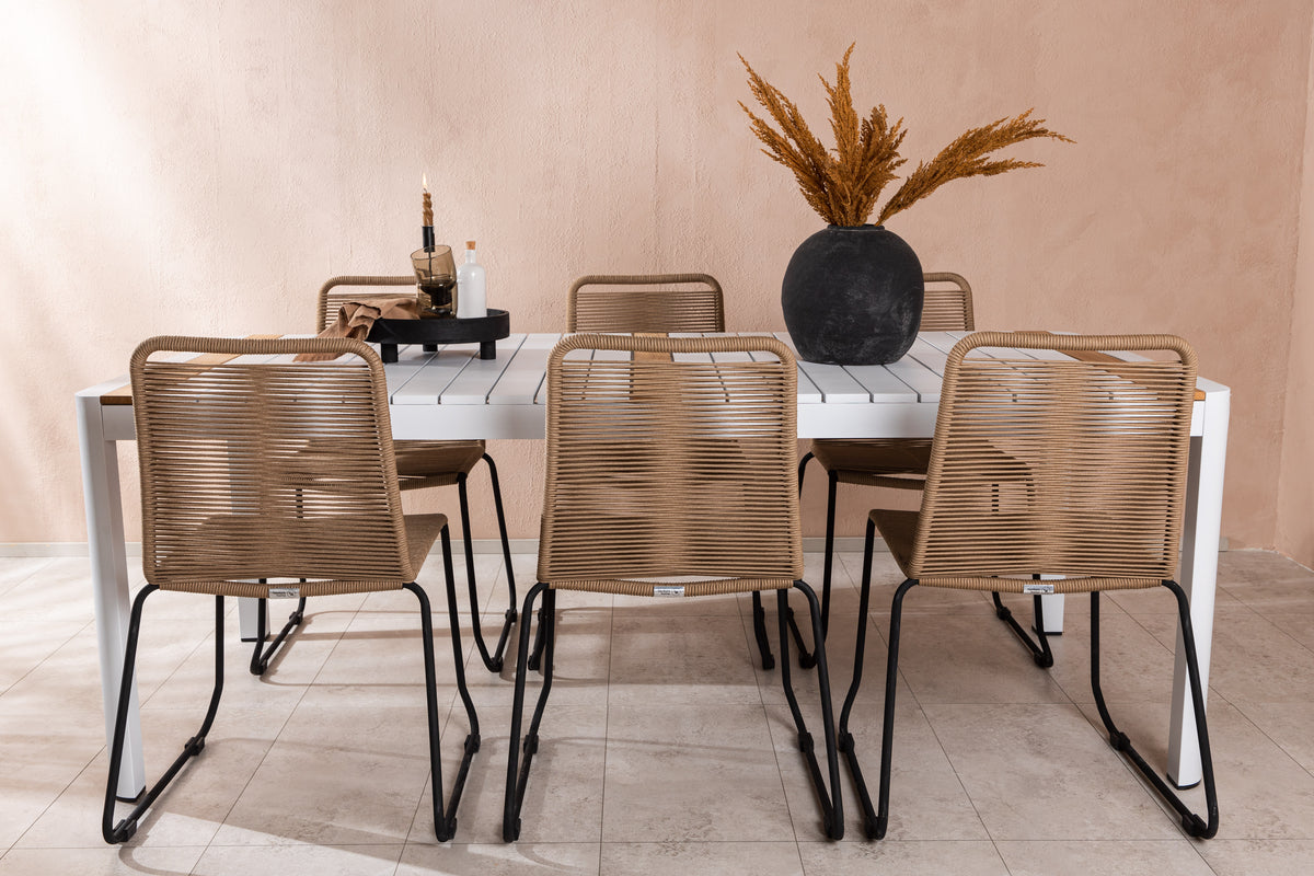 Venture Design Togo & Lindos Rektangulära Matbord 200 x 100 Vit + Matstolar 2-pack Brun
