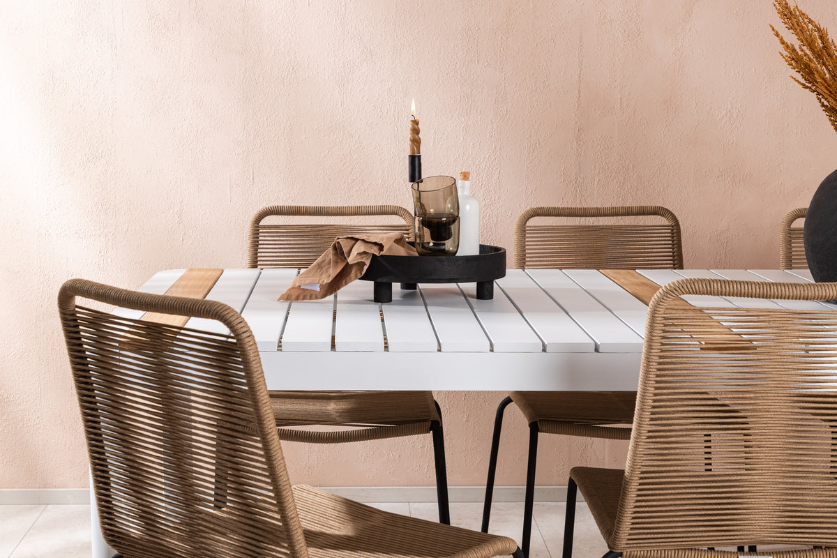 Venture Design Togo & Lindos Rektangulära Matbord 200 x 100 Vit + Matstolar 2-pack Brun