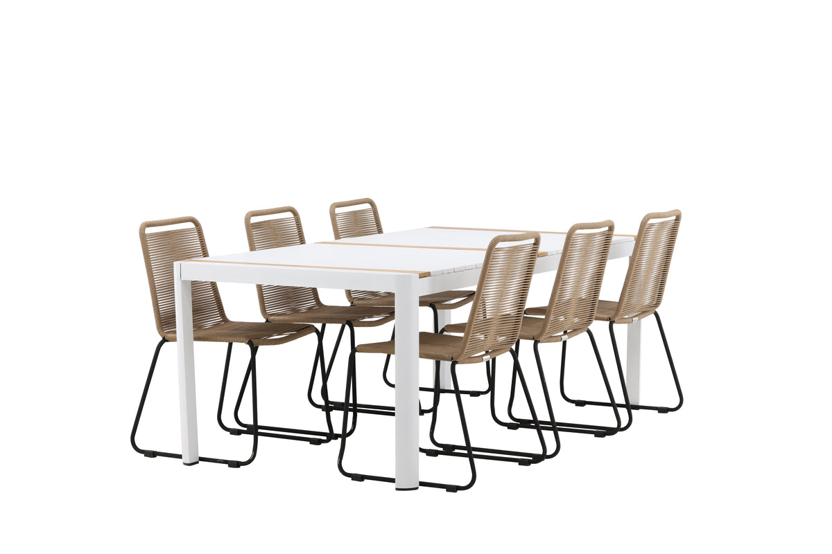 Venture Design Togo & Lindos Rektangulära Matbord 200 x 100 Vit + Matstolar 2-pack Brun
