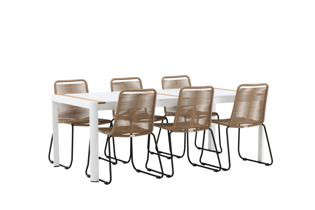 Venture Design Togo & Lindos Rektangulära Matbord 200 x 100 Vit + Matstolar 2-pack Brun