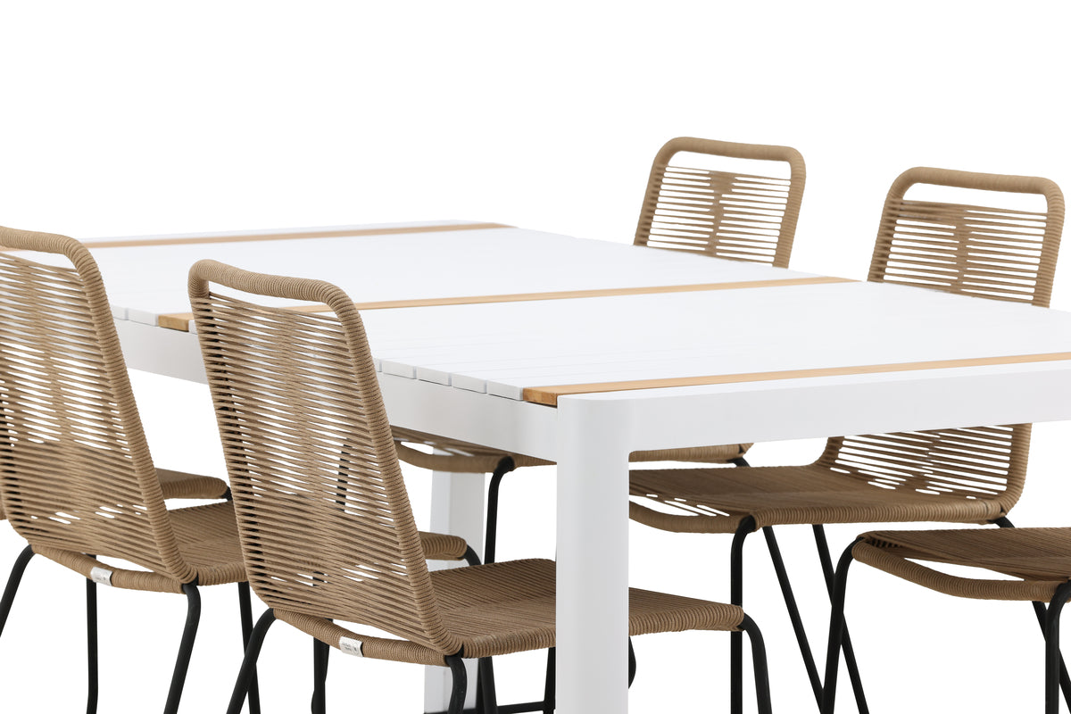 Venture Design Togo & Lindos Rektangulära Matbord 200 x 100 Vit + Matstolar 2-pack Brun