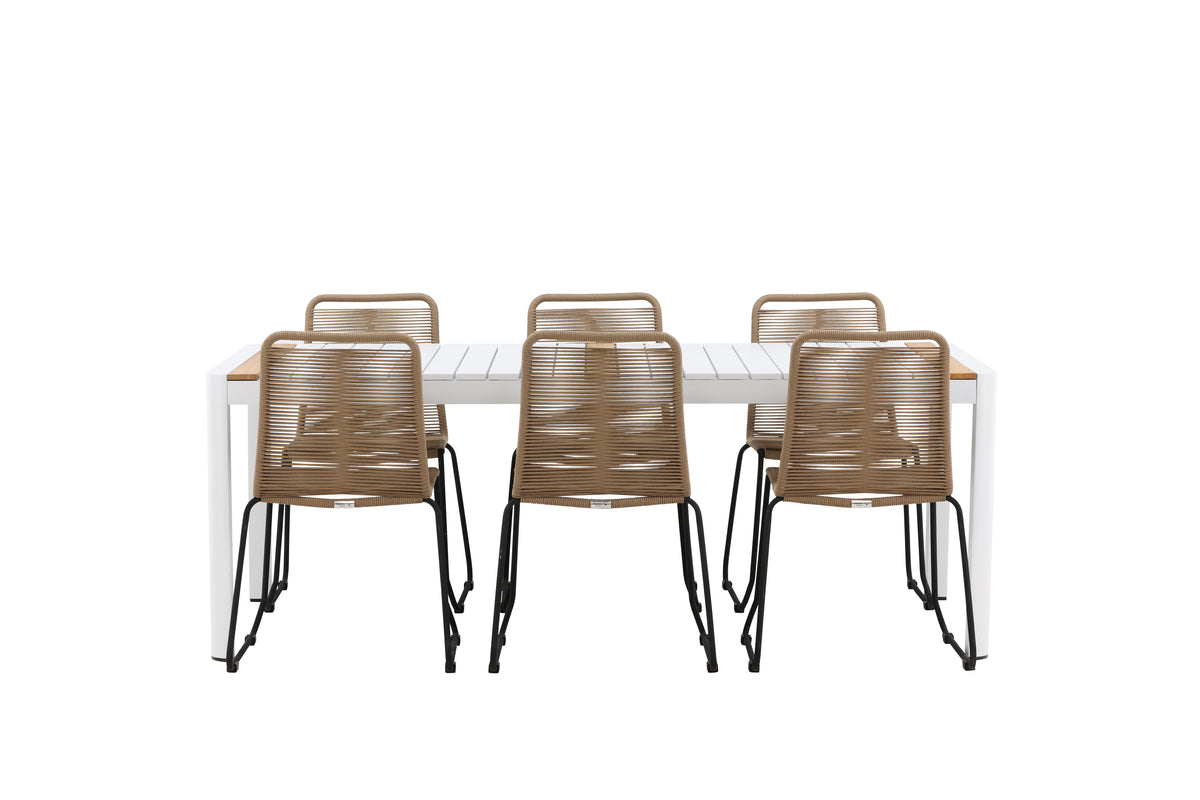 Venture Design Togo & Lindos Rektangulära Matbord 200 x 100 Vit + Matstolar 2-pack Brun