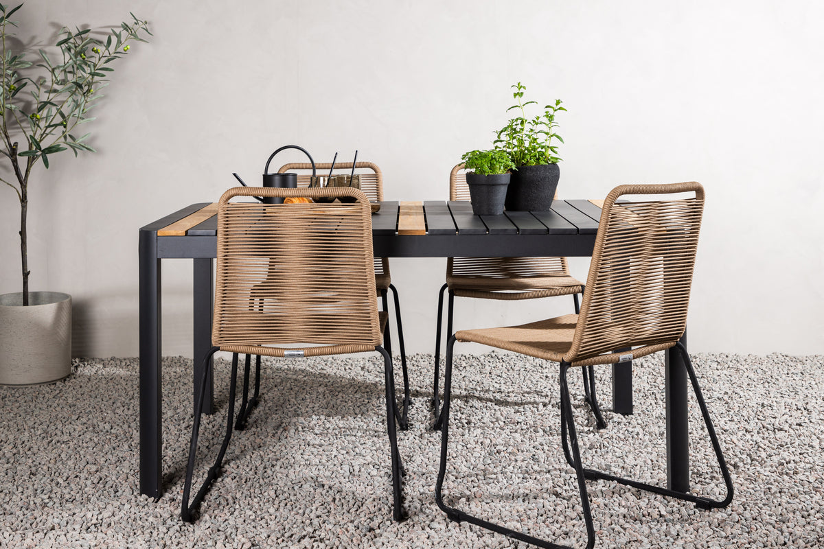 Venture Design Togo & Lindos Rektangulära Matbord 150 x 90 Svart + Matstolar 2-pack Brun