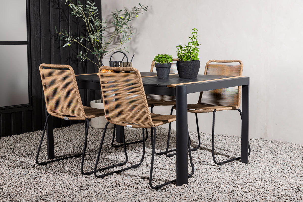 Venture Design Togo & Lindos Rektangulära Matbord 150 x 90 Svart + Matstolar 2-pack Brun