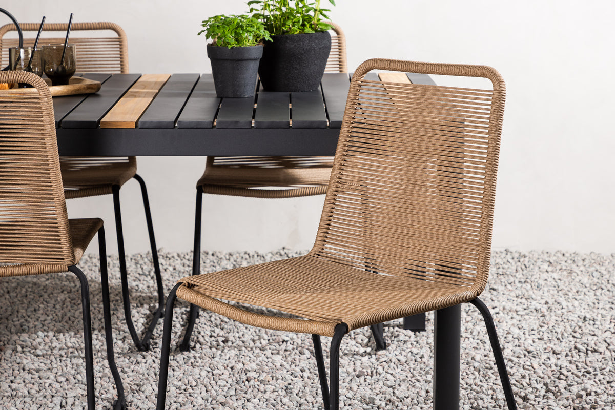 Venture Design Togo & Lindos Rektangulära Matbord 150 x 90 Svart + Matstolar 2-pack Brun