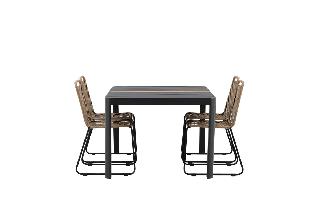 Venture Design Togo & Lindos Rektangulära Matbord 150 x 90 Svart + Matstolar 2-pack Brun