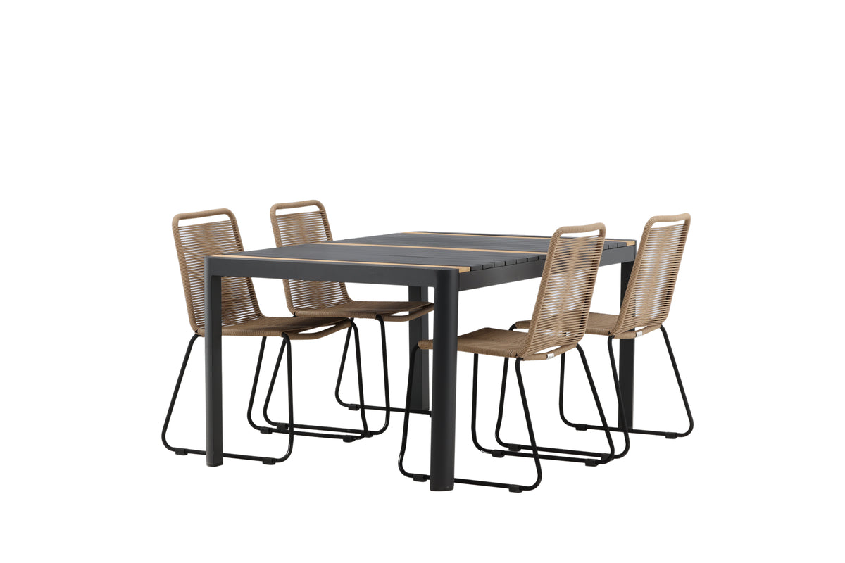 Venture Design Togo & Lindos Rektangulära Matbord 150 x 90 Svart + Matstolar 2-pack Brun