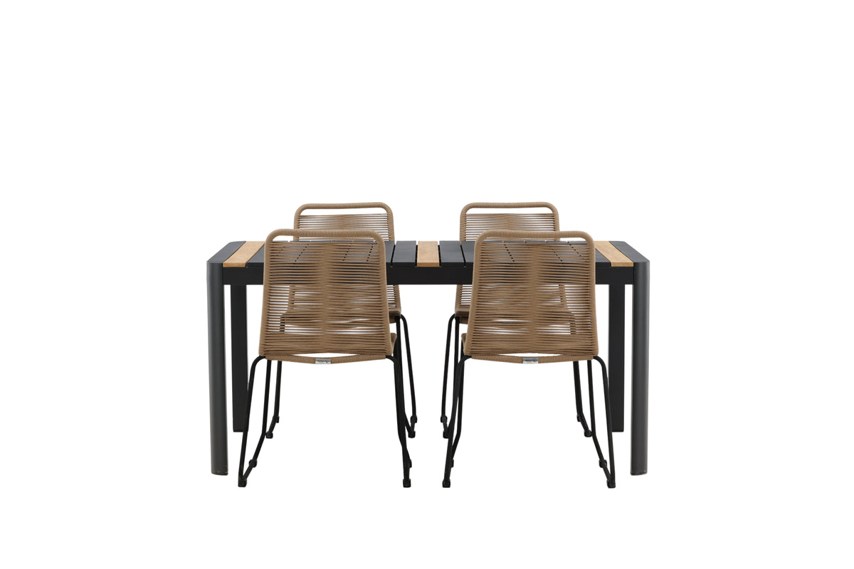 Venture Design Togo & Lindos Rektangulära Matbord 150 x 90 Svart + Matstolar 2-pack Brun