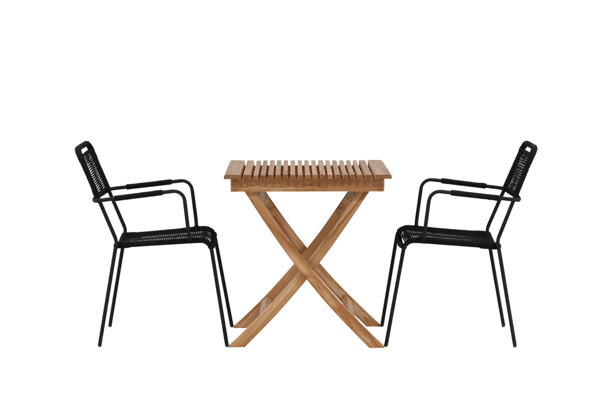 Venture Design Ghana & Lindos Cafebord 70 x 70 Natur + Matstolar 2-pack Svart