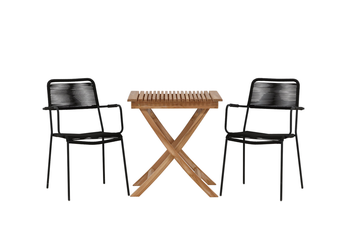 Venture Design Ghana & Lindos Cafebord 70 x 70 Natur + Matstolar 2-pack Svart