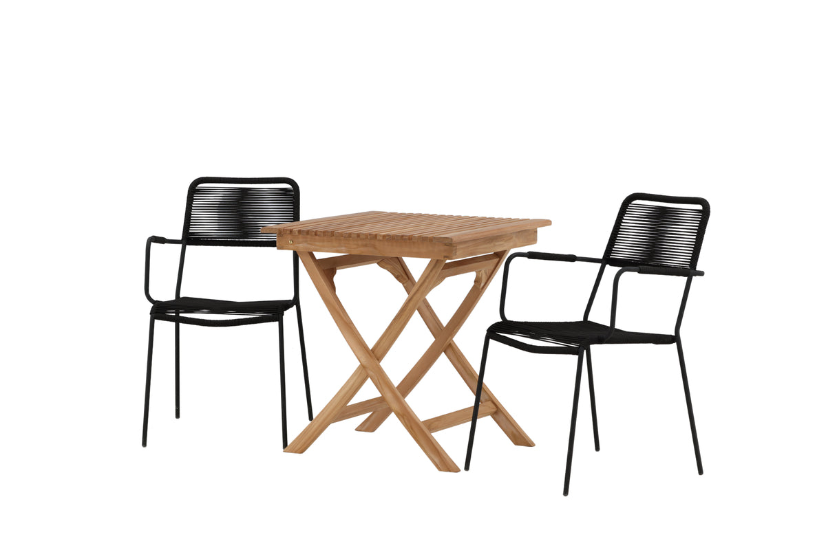 Venture Design Ghana & Lindos Cafebord 70 x 70 Natur + Matstolar 2-pack Svart