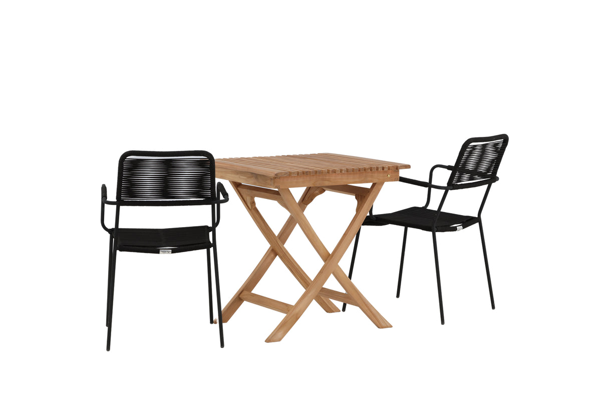 Venture Design Ghana & Lindos Cafebord 70 x 70 Natur + Matstolar 2-pack Svart