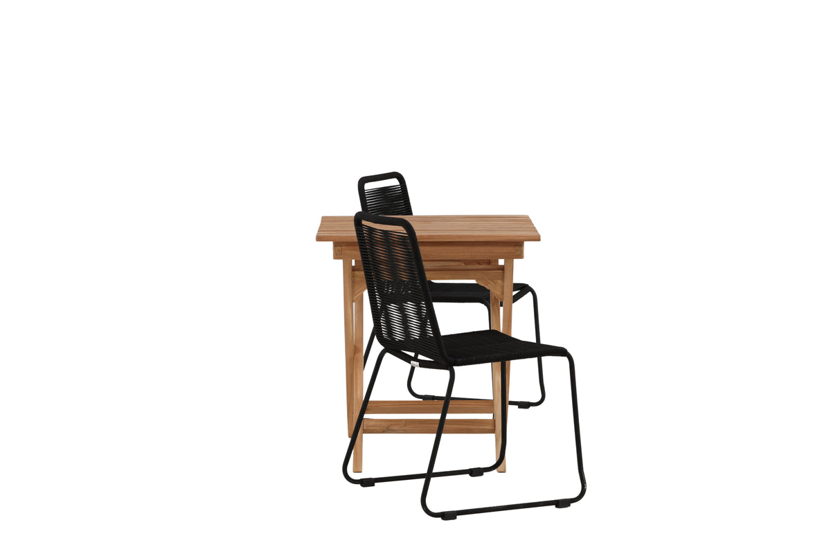 Venture Design Ghana & Lindos Cafebord 70 x 70 Natur + Matstolar 2-pack Svart