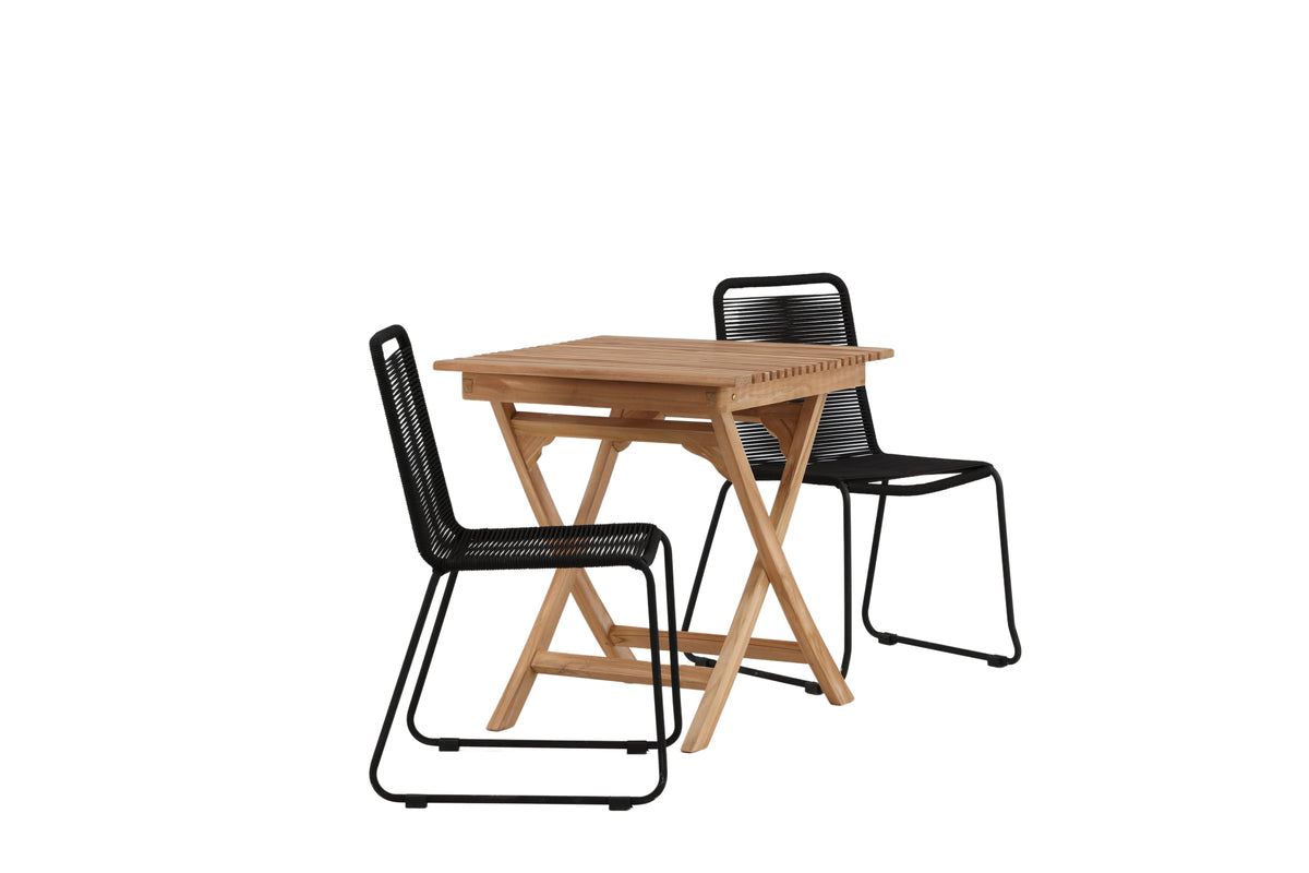 Venture Design Ghana & Lindos Cafebord 70 x 70 Natur + Matstolar 2-pack Svart