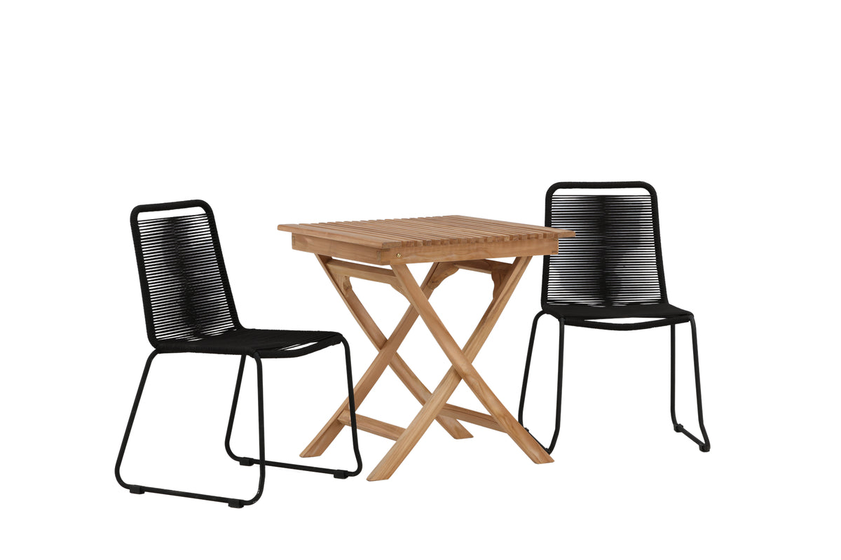 Venture Design Ghana & Lindos Cafebord 70 x 70 Natur + Matstolar 2-pack Svart