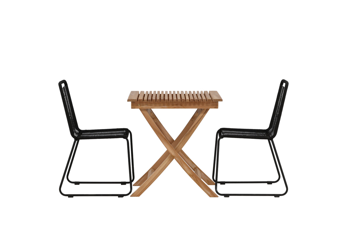 Venture Design Ghana & Lindos Cafebord 70 x 70 Natur + Matstolar 2-pack Svart