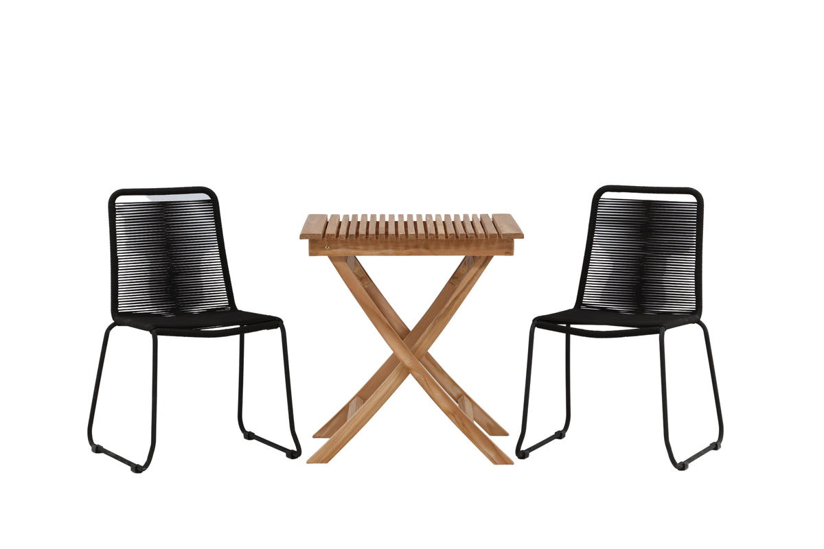Venture Design Ghana & Lindos Cafebord 70 x 70 Natur + Matstolar 2-pack Svart