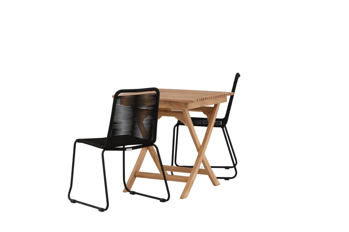 Venture Design Ghana & Lindos Cafebord 70 x 70 Natur + Matstolar 2-pack Svart