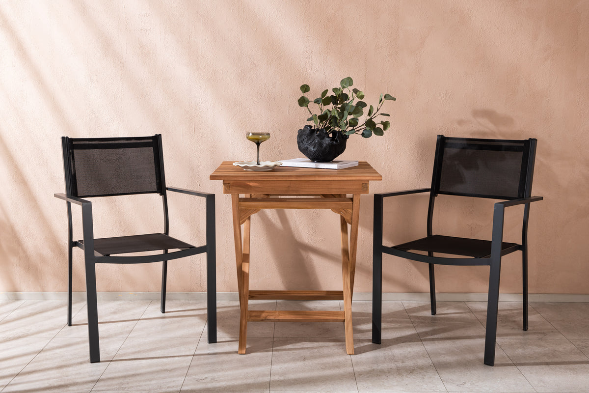 Venture Design Ghana & Copacabana Cafebord 70 x 70 Natur + Matstolar 2-pack Svart
