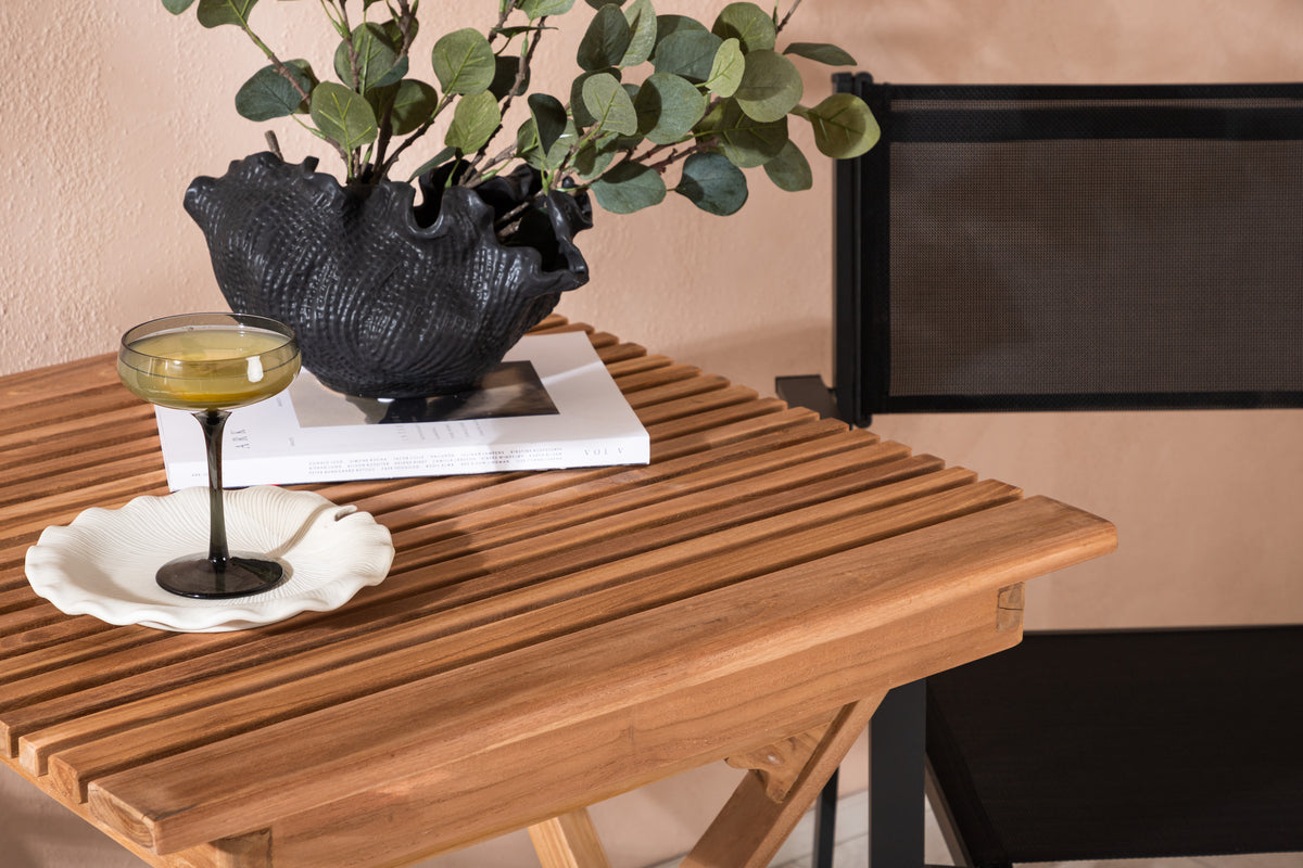 Venture Design Ghana & Copacabana Cafebord 70 x 70 Natur + Matstolar 2-pack Svart
