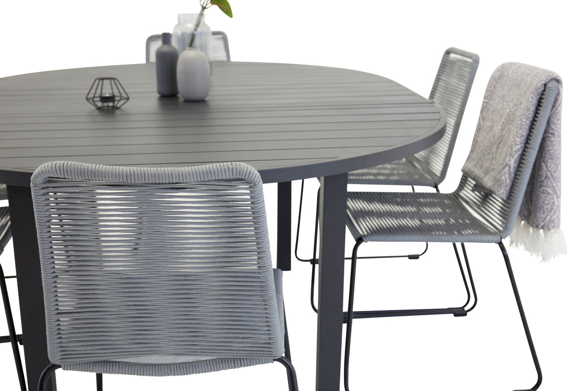 Venture Design Marbella & Lindos Matbord ⌀140 + Matstolar Grå