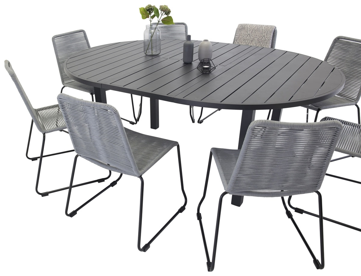 Venture Design Marbella & Lindos Runda Matbord ⌀140 Svart + Matstolar 2-pack Grå