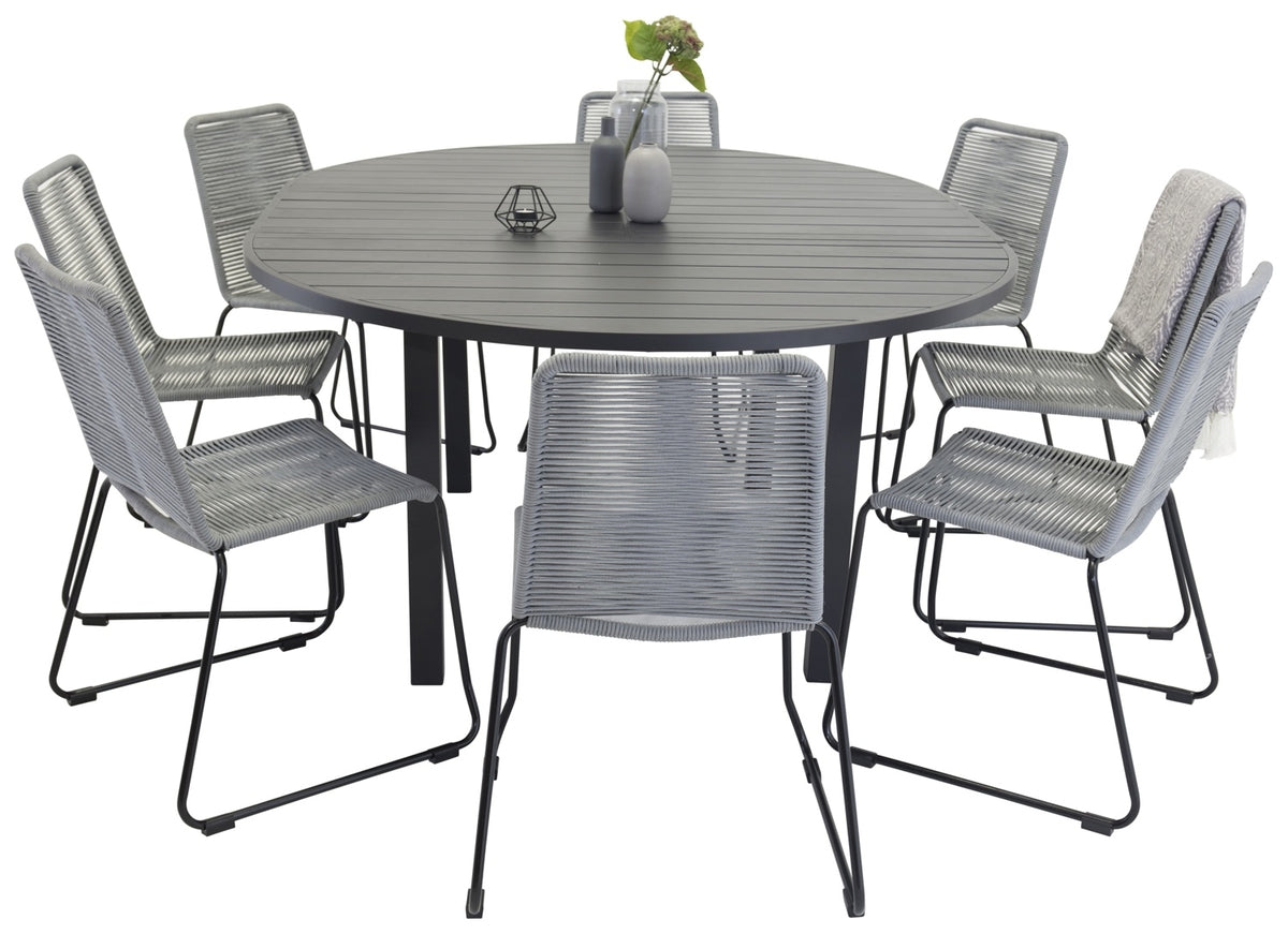 Venture Design Marbella & Lindos Runda Matbord ⌀140 Svart + Matstolar 2-pack Grå