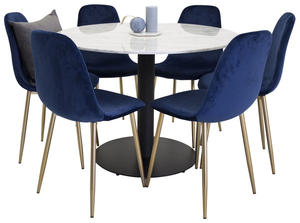 Venture Design Estelle & Polar Runda Matbord ⌀106 Vit + Matstolar 2-pack Blå