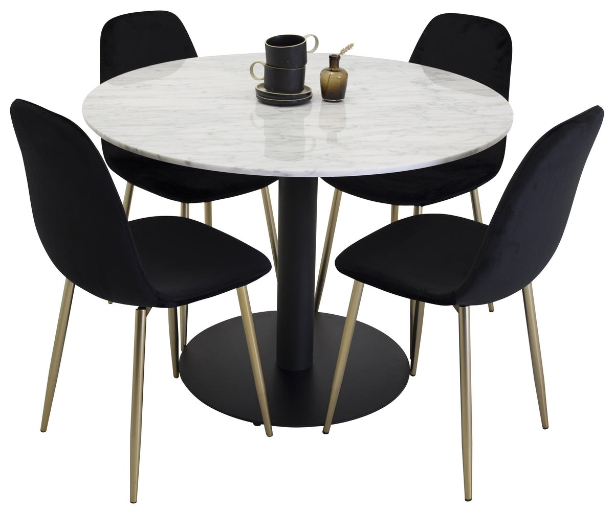Venture Design Estelle & Polar Runda Matbord ⌀106 Vit + Matstolar 2-pack Svart