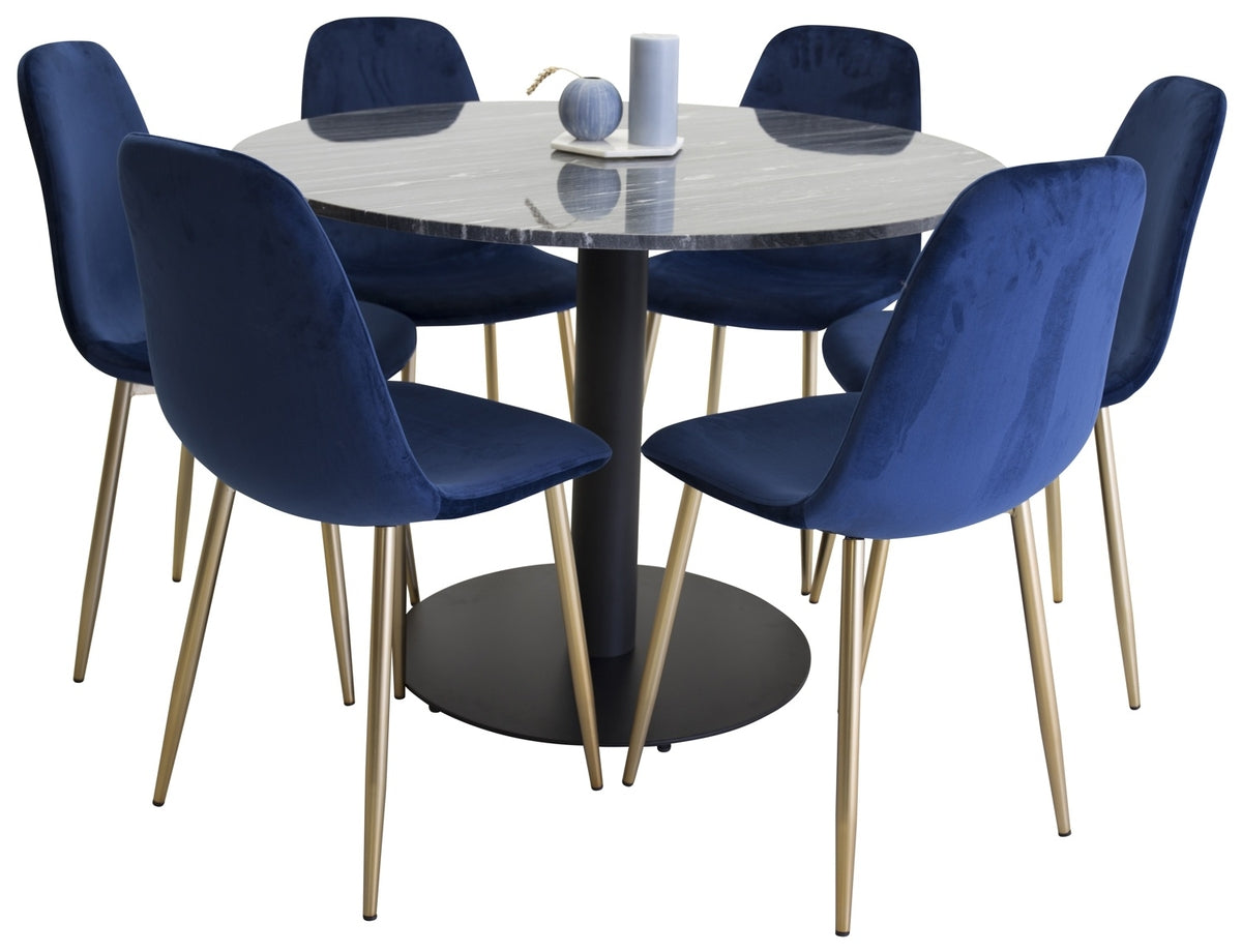 Venture Design Estelle & Polar Matbord ⌀106 + Matstolar Blå