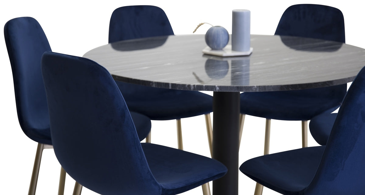 Venture Design Estelle & Polar Matbord ⌀106 + Matstolar Blå