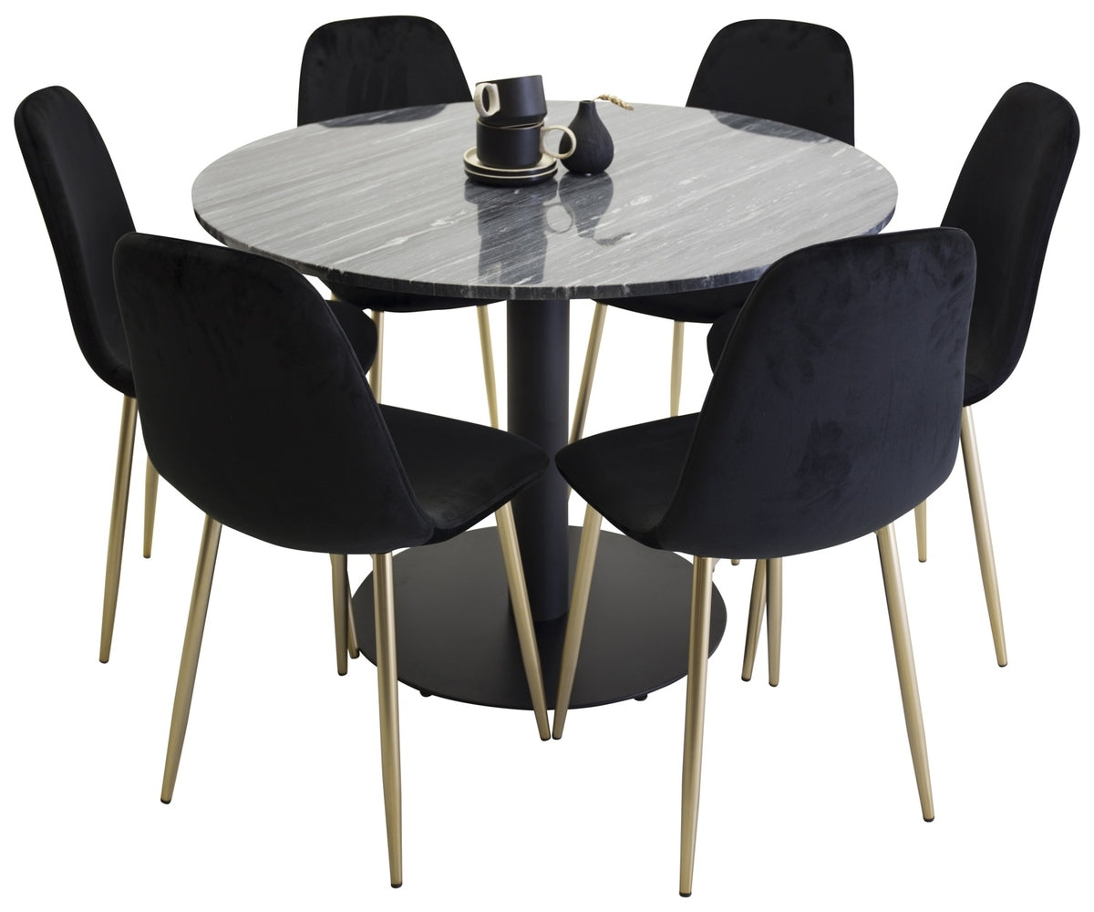 Venture Design Estelle & Polar Runda Matbord ⌀106 Mörkgrå + Matstolar 2-pack Svart