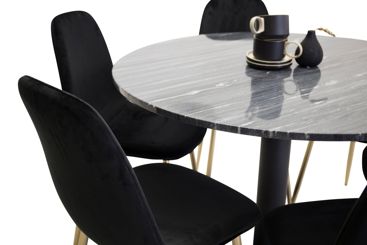 Venture Design Estelle & Polar Runda Matbord ⌀106 Mörkgrå + Matstolar 2-pack Svart