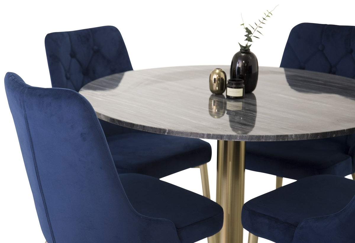 Venture Design Estelle & Velvet Deluxe Matbord ⌀106 + Matstolar Blå