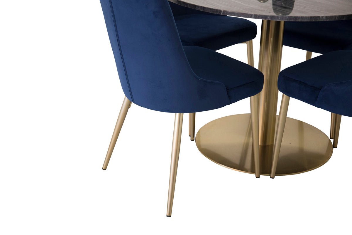 Venture Design Estelle & Velvet Deluxe Matbord ⌀106 + Matstolar Blå