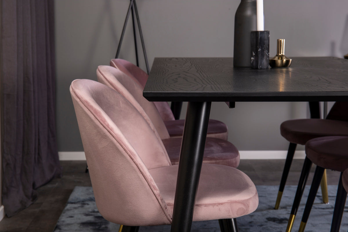 Venture Design Dipp & Velvet Rektangulära Matbord 180 x 90 Svart + Matstolar 2-pack Gammelrosa
