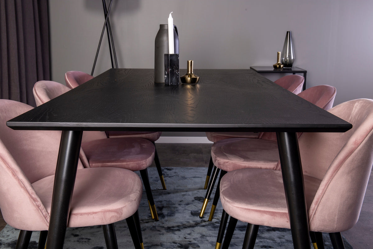 Venture Design Dipp & Velvet Rektangulära Matbord 180 x 90 Svart + Matstolar 2-pack Gammelrosa